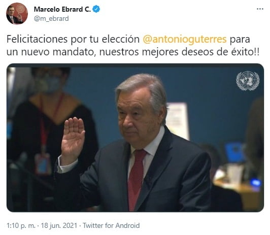 Felicita Marcelo Ebrard a Antonio Guterres por refrendar mandato de ONU