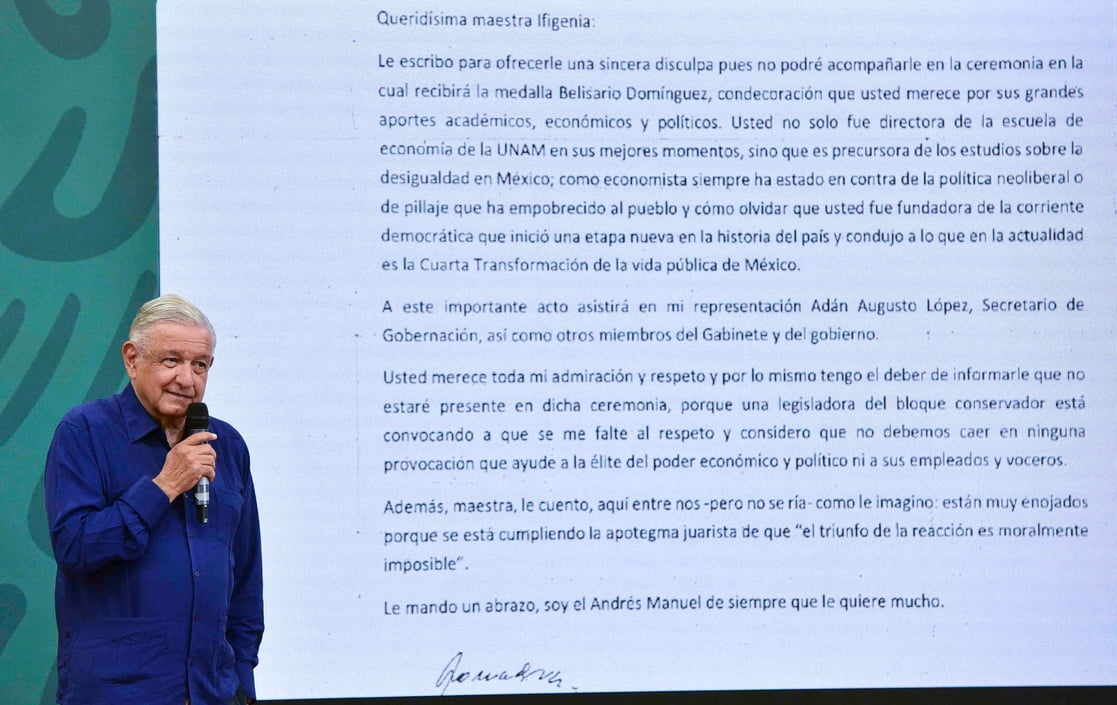 Evitará López Obrador entrega de medalla Belisario Domínguez tras amenazas de Lily Téllez