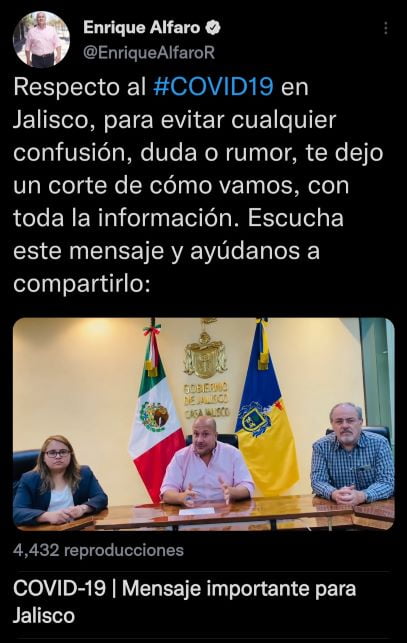 Contagios por COVID-19 en Jalisco por debajo de la media nacional: Alfaro