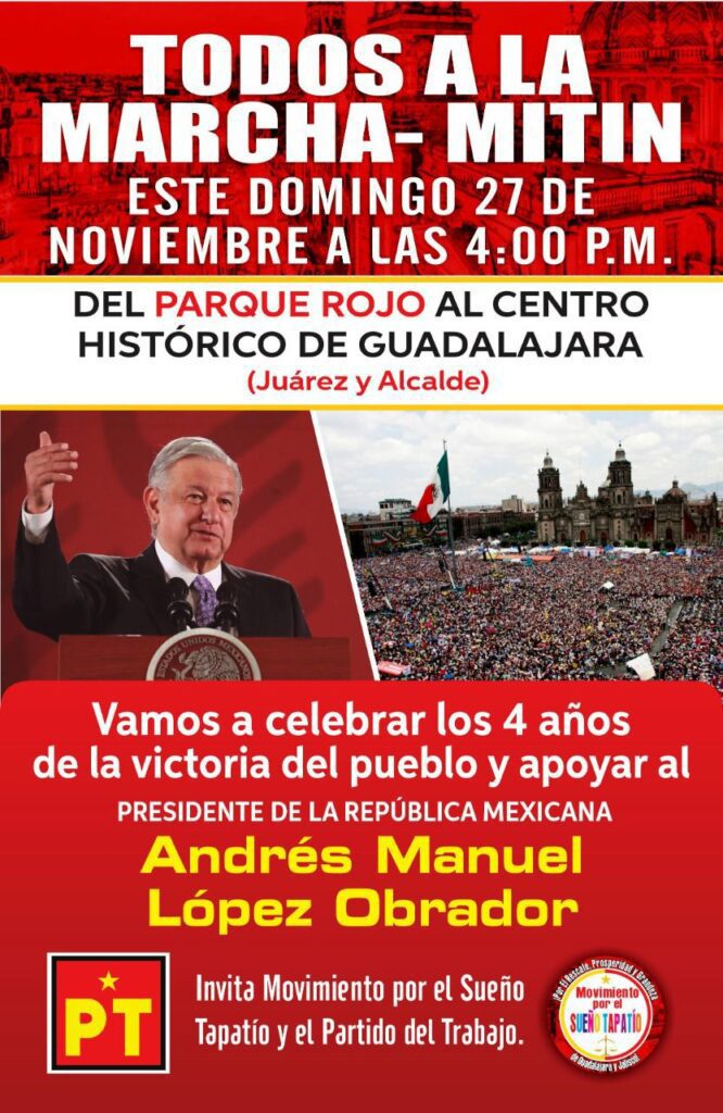 PT convoca marcha en apoyo a Andrés Manuel en Guadalajara