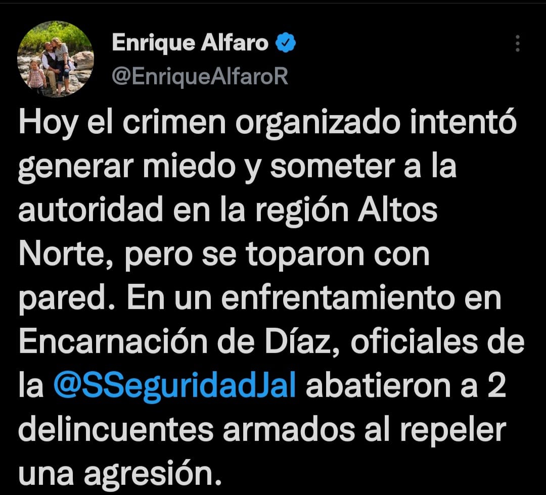 Confirma gobernador de Jalisco 2 muertos tras enfrentamiento en Encarnación de Díaz, Jalisco