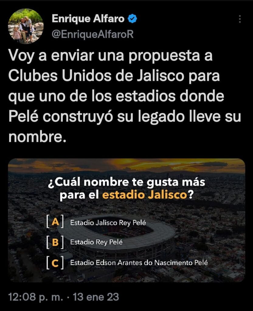 Alfaro busca cambiarle el nombre al Estadio Jalisco, esto en honor a Pelé