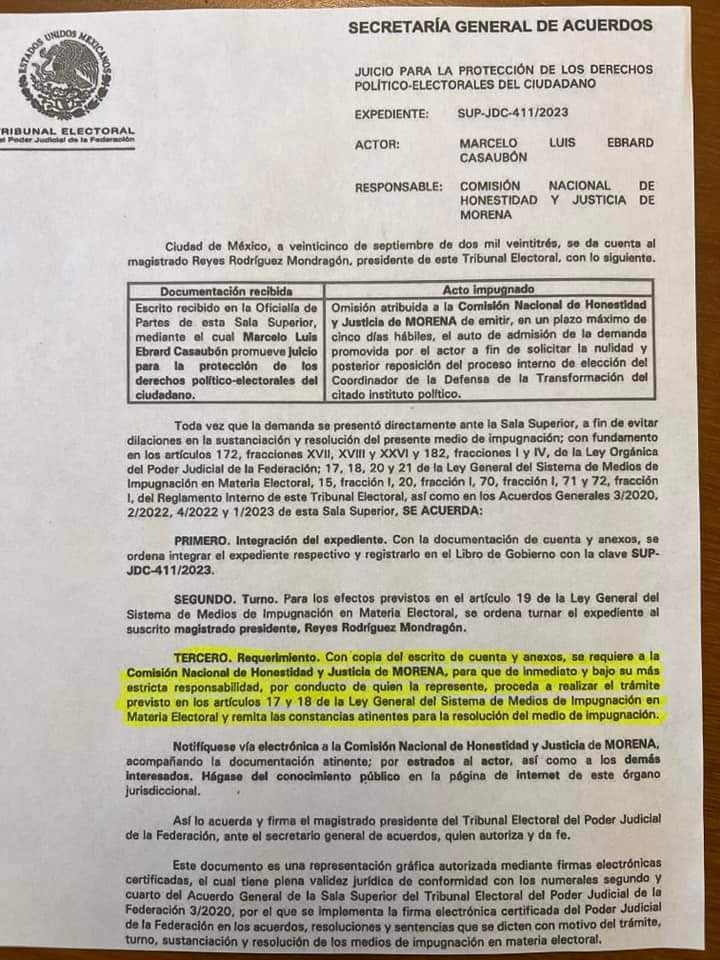 Tribunal Electoral ordena a Morena responder inmediatamente