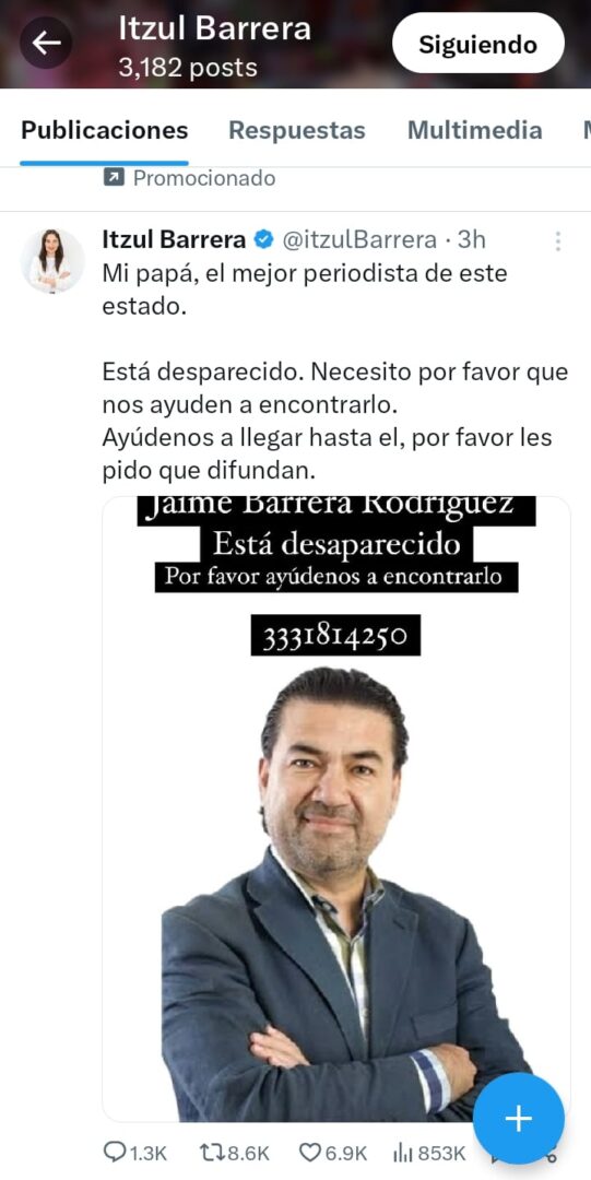 Reportan desaparición del periodista Jaime Barrera en Jalisco
